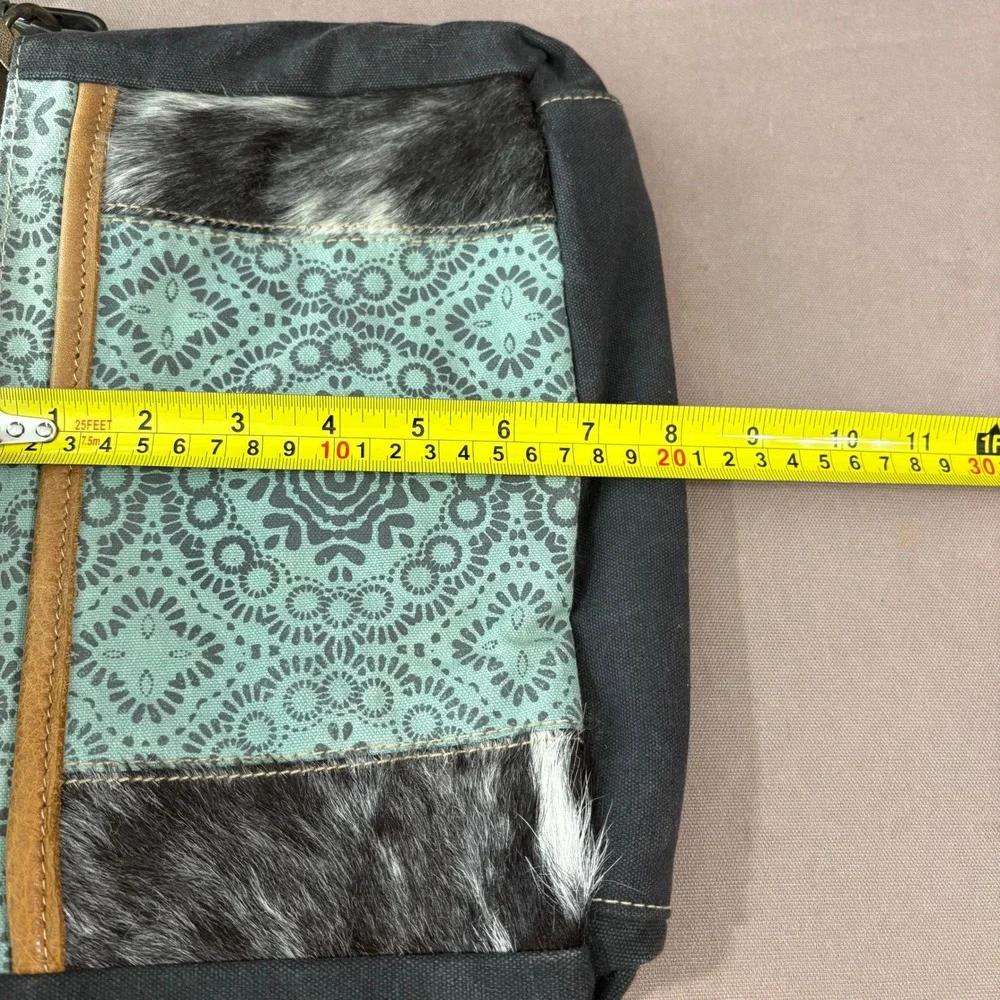 Myra Bag Handbag Small Teal Black Brown Crossbody Boho‎ Cowhide Canvas Mandala